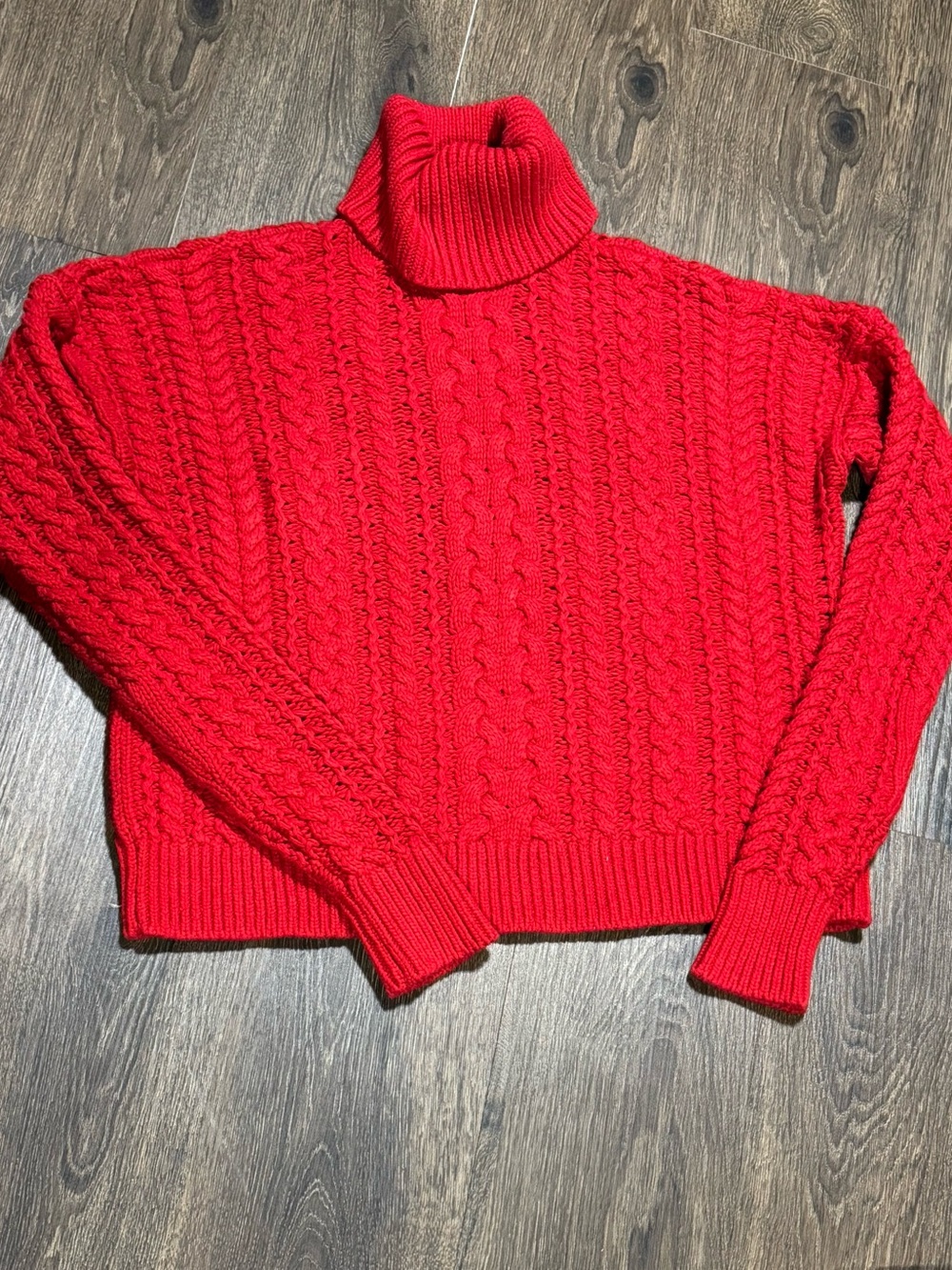 Lauren Ralph Lauren Womens Red Cable Knit Turtleneck Sweater Sz M Fisherman
